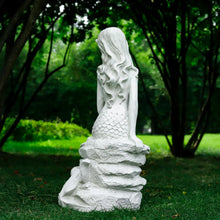 Load image into Gallery viewer, 20" H Mermaid on Ocean Rock Garden Statue Resin Outdoor Sculpture Large Outside Decor for Lawn Patio Pool Home Ornament Large Mermaid Figurine Collectible Nautical Fairy Tale