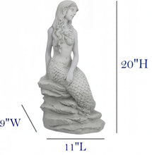 Load image into Gallery viewer, 20" H Mermaid on Ocean Rock Garden Statue Resin Outdoor Sculpture Large Outside Decor for Lawn Patio Pool Home Ornament Large Mermaid Figurine Collectible Nautical Fairy Tale