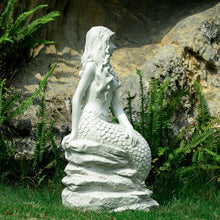 Load image into Gallery viewer, 20" H Mermaid on Ocean Rock Garden Statue Resin Outdoor Sculpture Large Outside Decor for Lawn Patio Pool Home Ornament Large Mermaid Figurine Collectible Nautical Fairy Tale