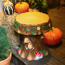 Load image into Gallery viewer, Delicate Fairytale Resin Mushroom Squirrel Garden Stool Statue Lovely Versatile Ornamental in/Outdoor Backyard Patio Squirrel Stool Sculpture Decor