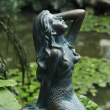 Load image into Gallery viewer, Mermaid Statue 28" H Mermaid on Ocean Rock Garden Statue Resin Large Mermaid Sculpture Outside Outdoor Decor for Lawn Patio Pool Home Ornament Mermaid Figurines Collectible Fairy Tale