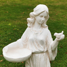 Load image into Gallery viewer, Garden Outdoor Nymph Statue Girl Maid Statue 40 Inch with Birdbath Bird Bath Bowl Magnesium Oxide Sculpture Patio Yard Lawn Decor Ivory