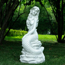 Load image into Gallery viewer, 20" H Mermaid on Ocean Rock Garden Statue Resin Outdoor Sculpture Large Outside Decor for Lawn Patio Pool Home Ornament Large Mermaid Figurine Collectible Nautical Fairy Tale