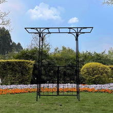 Load image into Gallery viewer, Metal Garden Arch with Double Gate Heavy-Duty Arbor Trellis Arbour Archway for Climbing Plants Support Rack, Outdoor Lawn Backyard Patio Decoration, Matte Black 79.5''L x 82.7''H
