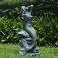 Load image into Gallery viewer, Mermaid Statue 28" H Mermaid on Ocean Rock Garden Statue Resin Large Mermaid Sculpture Outside Outdoor Decor for Lawn Patio Pool Home Ornament Mermaid Figurines Collectible Fairy Tale