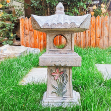 Load image into Gallery viewer, 23.6’’High Asian Orchid Pagoda Statue Solar-Powered LED Light Miniature Tower Lantern Garden Decoration Figurines Solar Lamp Outdoor Japanese Decoration Zen Courtyard Landscape
