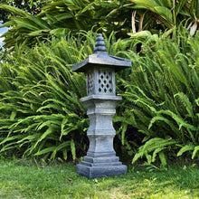 Load image into Gallery viewer, 38''H Janpanese Zen Garden Pagoda Resin Shinto Shrines Stone Lanter Large Pagoda Statue Stone Lantern Pagoda Sculpture Statue for Balcony Garden Patio Porch Decoration,Grey