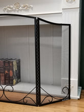 Load image into Gallery viewer, Kamin Kunge 3-Panel Black Wrought Iron Modern Minimalist Design Fireplace Screen,48"(L) x 29"(H) Spark Guard with Scrolling Design,Decorative Hearth Screen