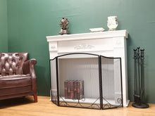 Load image into Gallery viewer, Kamin Kunge 3-Panel Black Wrought Iron Modern Minimalist Design Fireplace Screen,48"(L) x 29"(H) Spark Guard with Scrolling Design,Decorative Hearth Screen