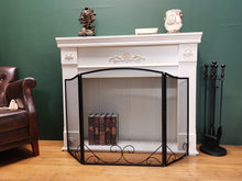 Load image into Gallery viewer, Kamin Kunge 3-Panel Black Wrought Iron Modern Minimalist Design Fireplace Screen,48"(L) x 29"(H) Spark Guard with Scrolling Design,Decorative Hearth Screen