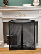 Load image into Gallery viewer, Kamin Kunge 3-Panel Black Wrought Iron Modern Minimalist Design Fireplace Screen,48"(L) x 29"(H) Spark Guard with Scrolling Design,Decorative Hearth Screen