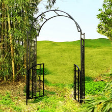 Load image into Gallery viewer, OUTOUR Garden Arch with Gate, Garden Arbor Arbour Archway for Climbing Plants, Backyard Patio, Black
