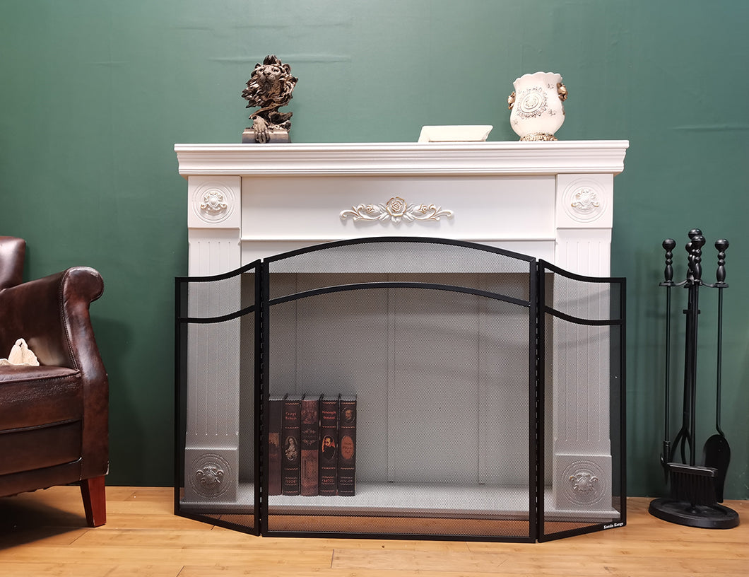 Kamin Kunge 3 Panels Fireplace Screen with Arch Frame Simple Design 48