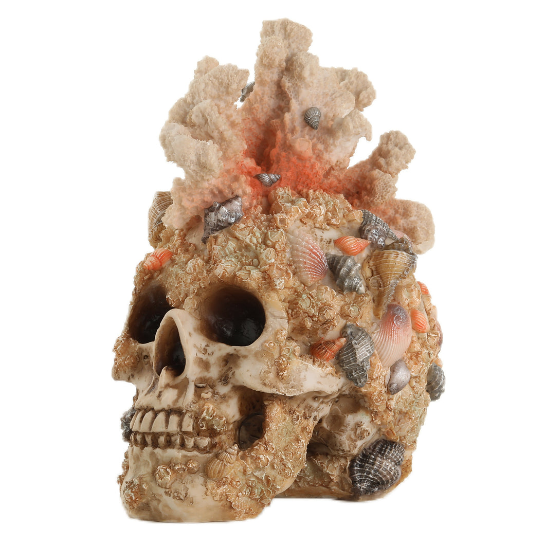 ZOEJADE  Terrarium Skull Figurine Overgrown with Coral Reptile House Cave Decorative Skeleton Statue