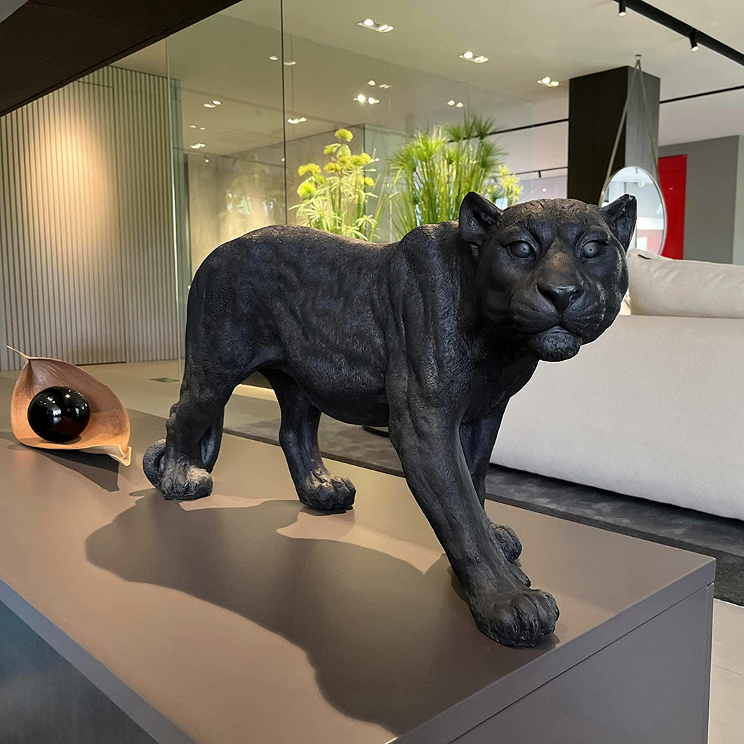 HOZUSO Black Leopard Statue Sculpture Shadowed Predator Black