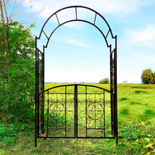 Load image into Gallery viewer, OUTOUR Garden Arch with Gate, Garden Arbor Arbour Archway for Climbing Plants, Backyard Patio, Black
