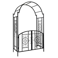 Load image into Gallery viewer, OUTOUR Garden Arch with Gate, Garden Arbor Arbour Archway for Climbing Plants, Backyard Patio, Black
